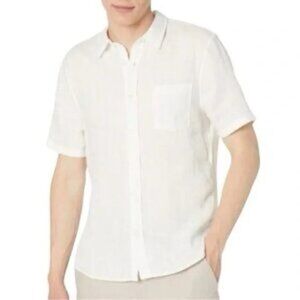 NWT PORTER & ASH SZ L Men's 100% Linen White Short Sleeve Button Down Shirt